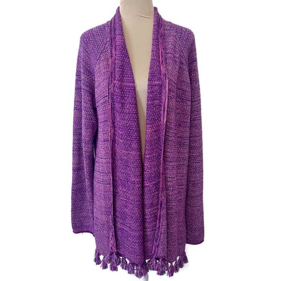 Lilly Pulitzer Tova Metallic Knit Cardigan Sweater w/ Tassels Purple Pink XL - Picture 8 of 13